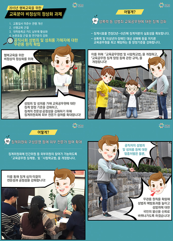 2015년 행복교육을 위한 교육부 비정상의 정상화 과제 5. 공직사회 성범죄 및 성희롱 가해자에 대한 무관용 원칙 확립